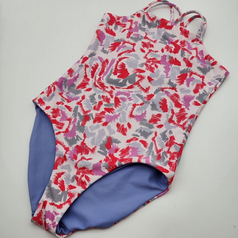 Zella Girls One Piece Swimsuit Size 12 Multicolor Strappy Lined Reversible Swim